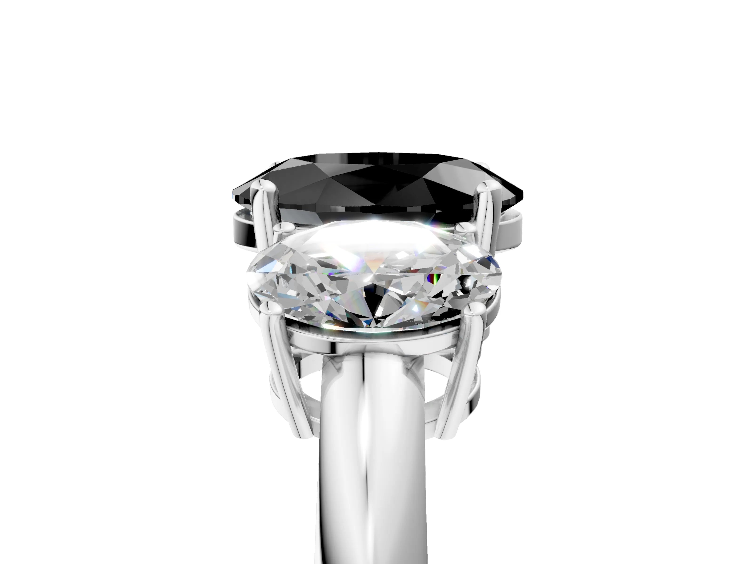 White gold Three-Stone Fancy Black Oval Cut Cut Diamond Engagement Ring with Prong Setting on a White Gold Band_17