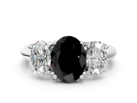 White gold Three-Stone Fancy Black Oval Cut Cut Diamond Engagement Ring with Prong Setting on a White Gold Band_36