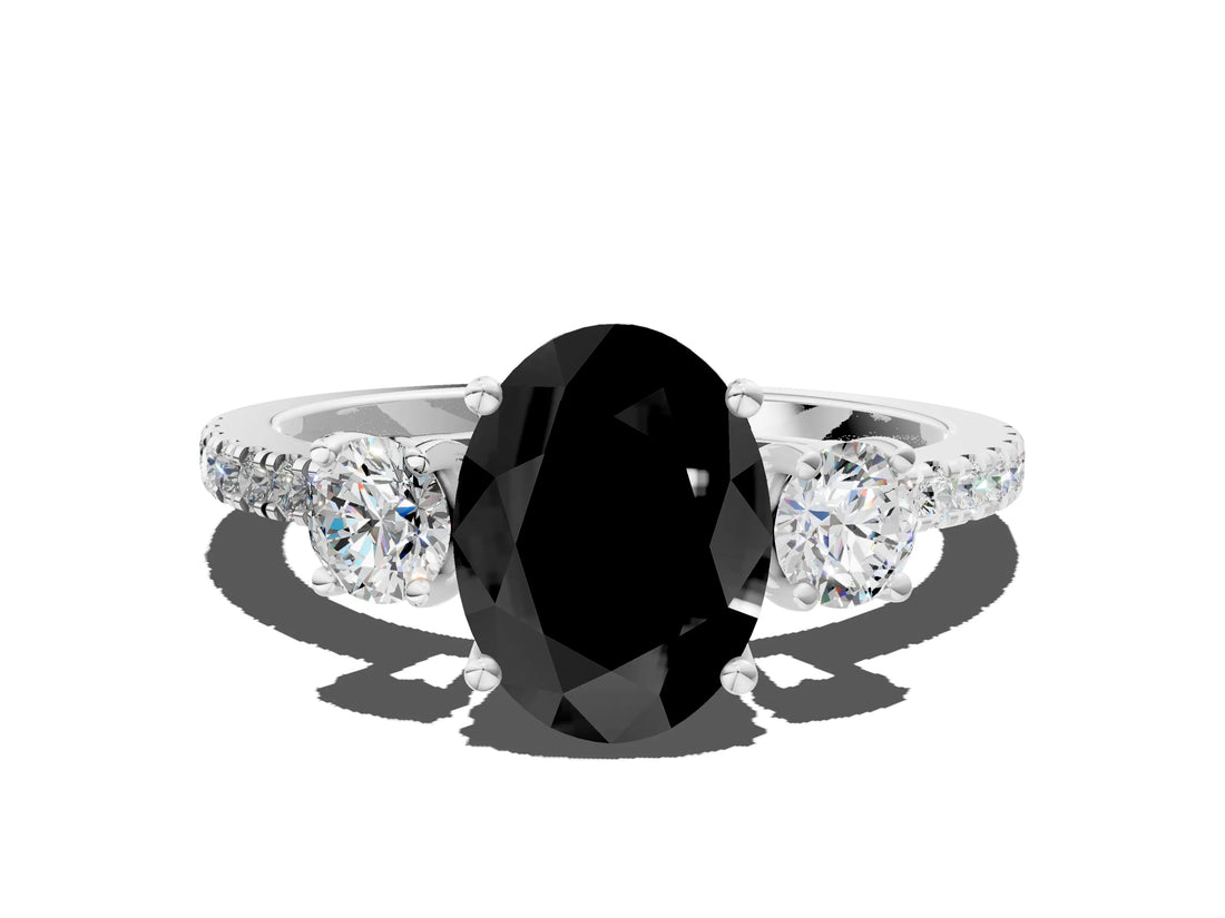 White gold Three-Stone Fancy Black Oval Cut Cut Diamond Pavé Band with Prong Setting_37