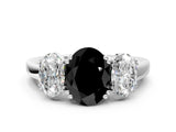 White gold Three-Stone Fancy Black Oval Cut Cut Diamond Ring with Channel Set Band and Four-Prong Setting_12