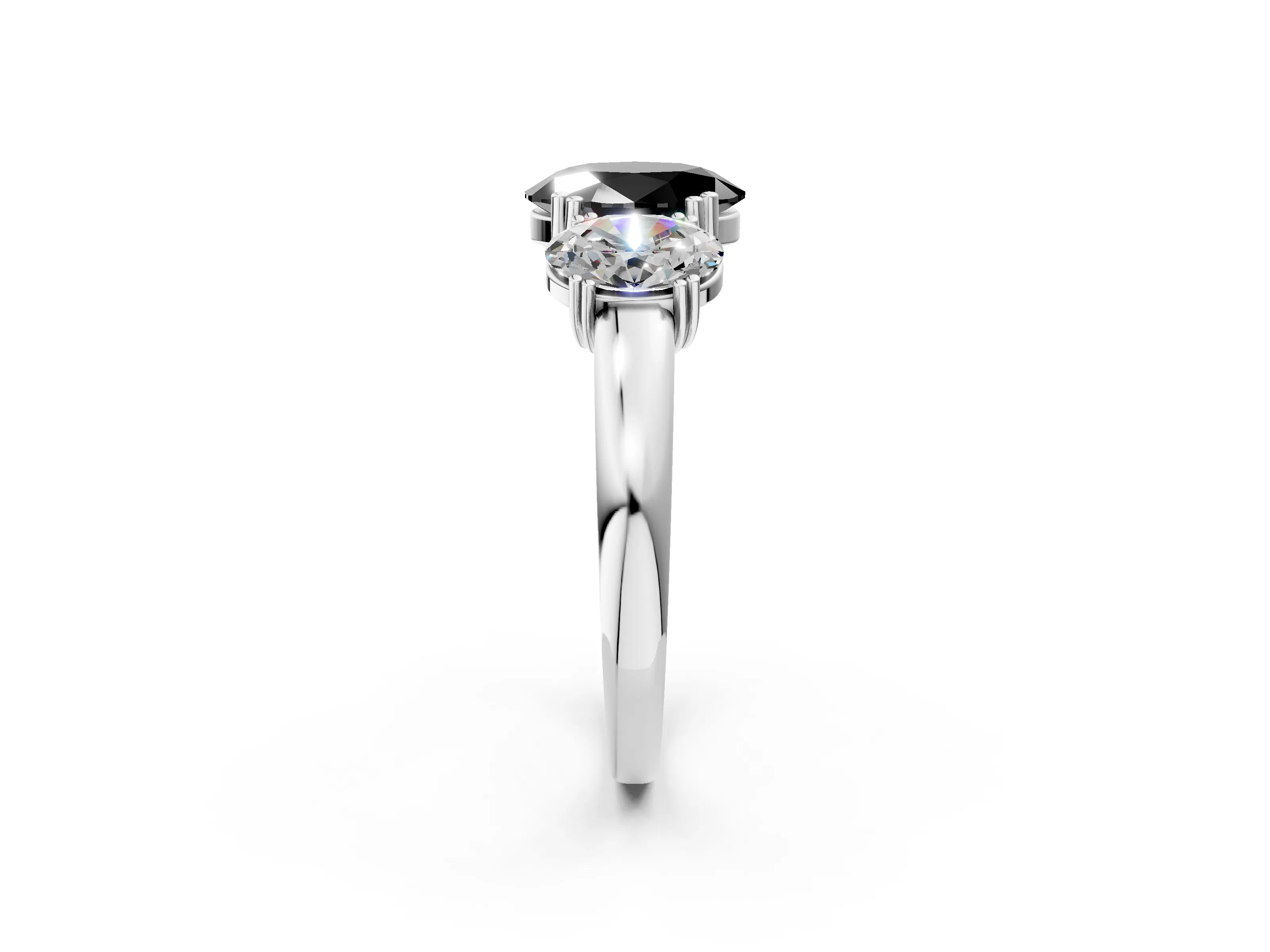 White gold Three-Stone Fancy Black Oval Cut Cut Diamond Ring with Channel Set Band and Four-Prong Setting_2