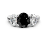 White gold Three-Stone Fancy Black Oval Cut Cut Diamond Ring with Channel Set Band and Four-Prong Setting_24