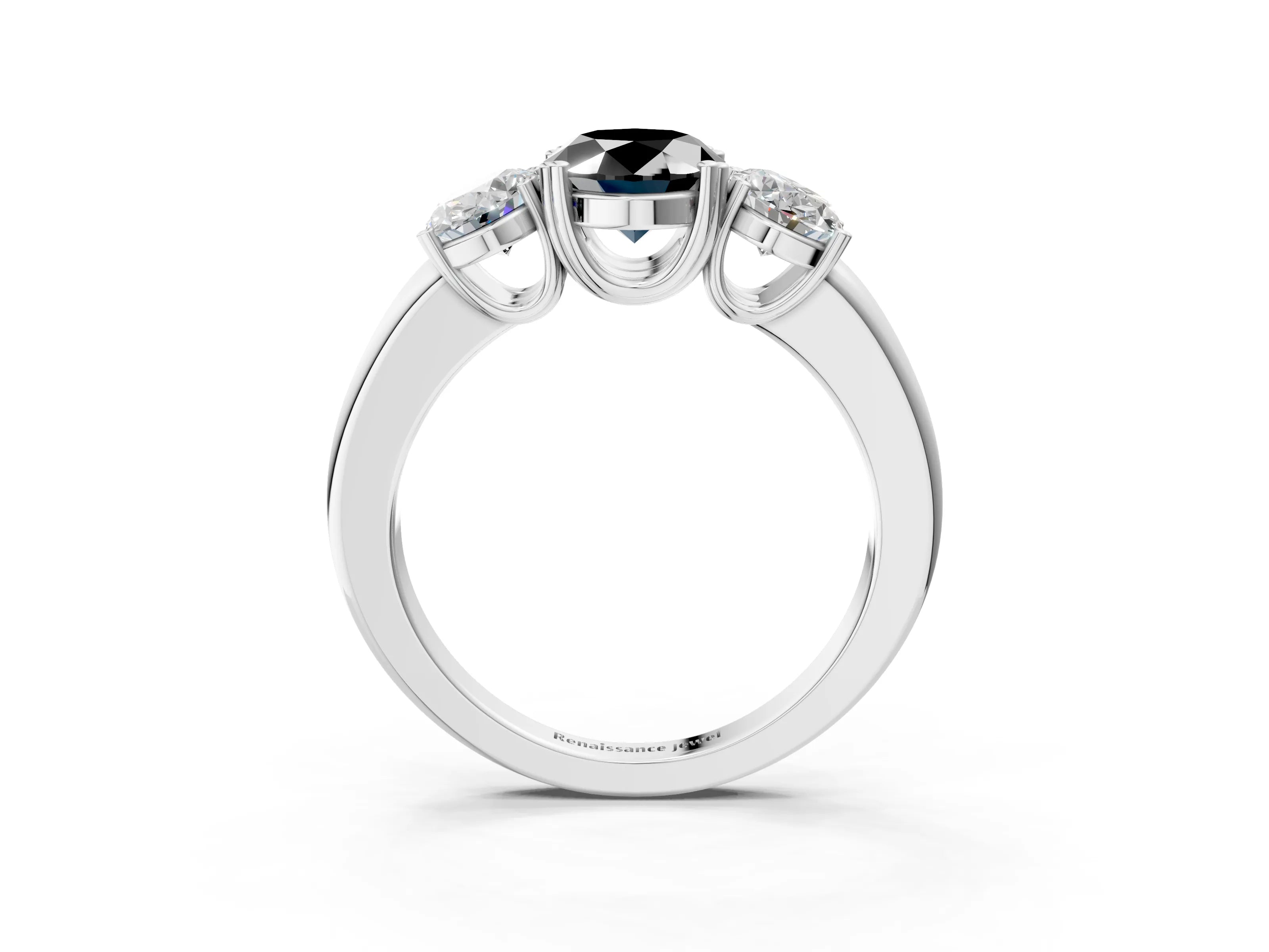 White gold Three-Stone Fancy Black Oval Cut Cut Diamond Ring with Channel Set Band and Four-Prong Setting_3