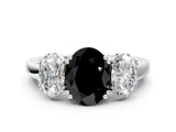 White gold Three-Stone Fancy Black Oval Cut Cut Diamond Ring with Channel Set Band and Four-Prong Setting_30