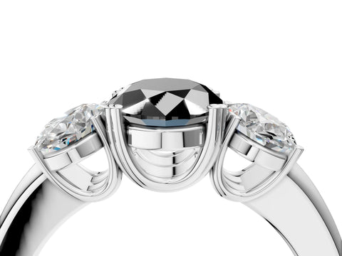 White gold Three-Stone Fancy Black Oval Cut Cut Diamond Ring with Channel Set Band and Four-Prong Setting_4