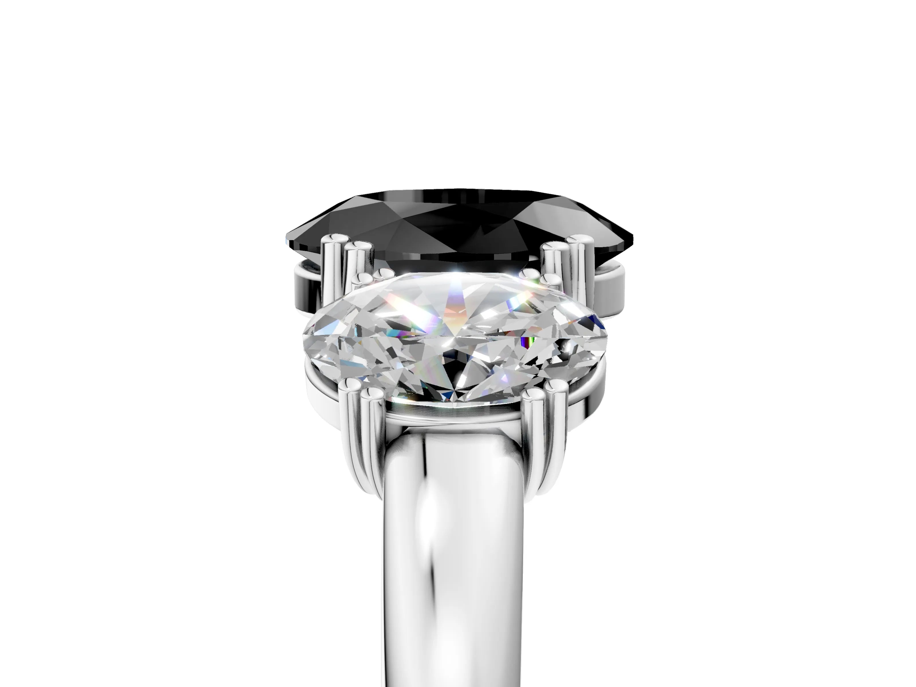White gold Three-Stone Fancy Black Oval Cut Cut Diamond Ring with Channel Set Band and Four-Prong Setting_5