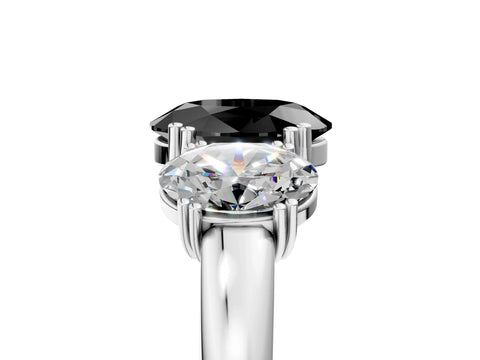 White gold Three-Stone Fancy Black Oval Cut Cut Diamond Ring with Channel Set Band and Four-Prong Setting_5