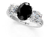 White gold Three-Stone Fancy Black Oval Cut Cut Diamond Ring with Channel-Set Band and Prong Setting_1