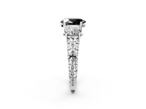 White gold Three-Stone Fancy Black Oval Cut Cut Diamond Ring with Channel-Set Band and Prong Setting_2