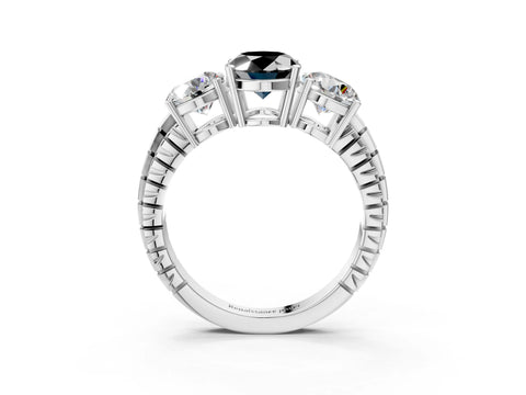White gold Three-Stone Fancy Black Oval Cut Cut Diamond Ring with Channel-Set Band and Prong Setting_3