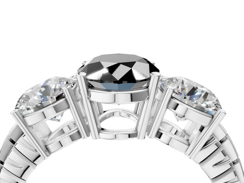 White gold Three-Stone Fancy Black Oval Cut Cut Diamond Ring with Channel-Set Band and Prong Setting_4