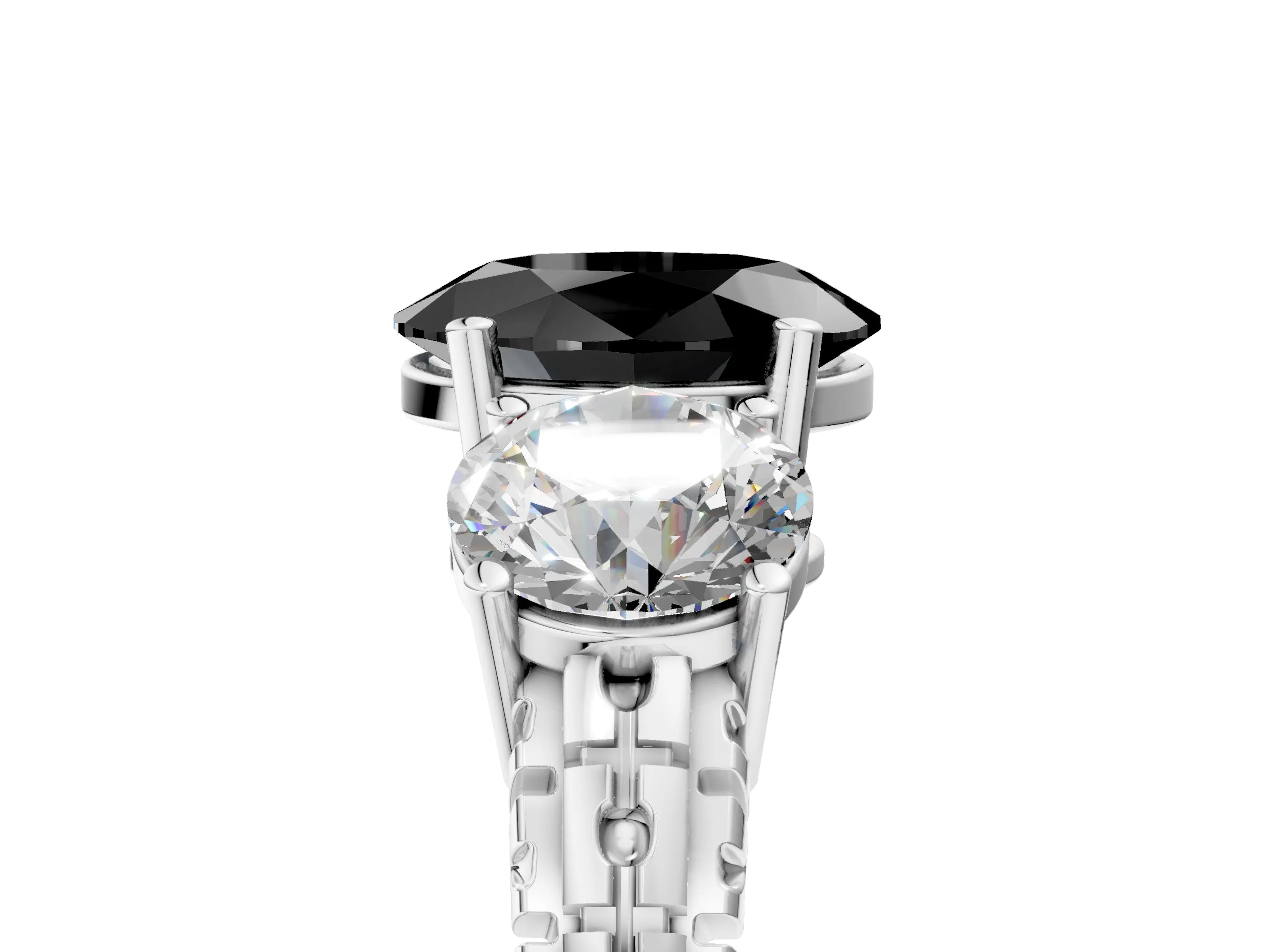White gold Three-Stone Fancy Black Oval Cut Cut Diamond Ring with Channel-Set Band and Prong Setting_5