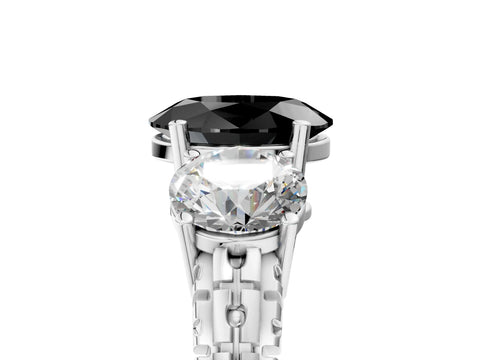 White gold Three-Stone Fancy Black Oval Cut Cut Diamond Ring with Channel-Set Band and Prong Setting_5