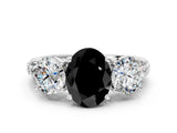 White gold Three-Stone Fancy Black Oval Cut Cut Diamond Ring with Channel-Set Band and Prong Setting