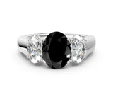 White gold Three-Stone Fancy Black Oval Cut Cut Diamond Ring with Prong Setting and Classic Band