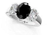 White gold Three-Stone Fancy Black Oval Cut Cut Diamond Ring with Prong Setting and Classic Band_1