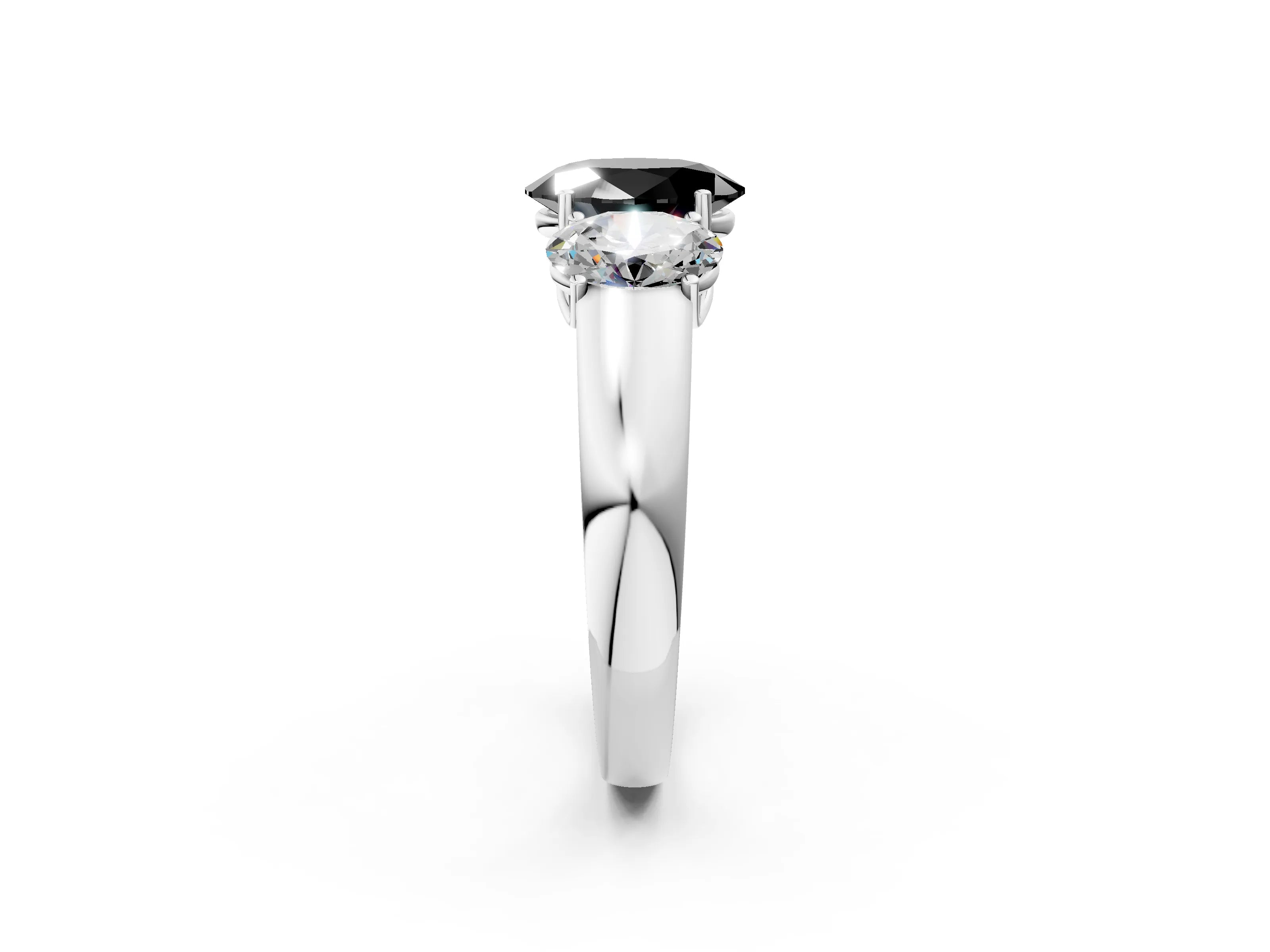 White gold Three-Stone Fancy Black Oval Cut Cut Diamond Ring with Prong Setting and Classic Band_2