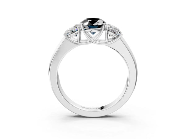 Platinum Oval Three Stone Engagement Ring Setting for Black Center with Matching Sides