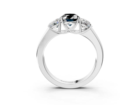 White gold Three-Stone Fancy Black Oval Cut Cut Diamond Ring with Prong Setting and Classic Band_3