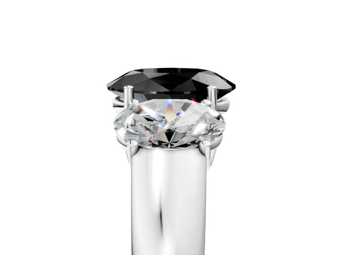 White gold Three-Stone Fancy Black Oval Cut Cut Diamond Ring with Prong Setting and Classic Band_5