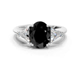 White gold Three-Stone Fancy Black Oval Cut Cut Diamond Ring with Trillion Side Stones and Four-Prong Setting_11