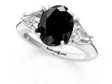 White gold Three-Stone Fancy Black Oval Cut Cut Diamond Ring with Trillion Side Stones and Four-Prong Setting_12
