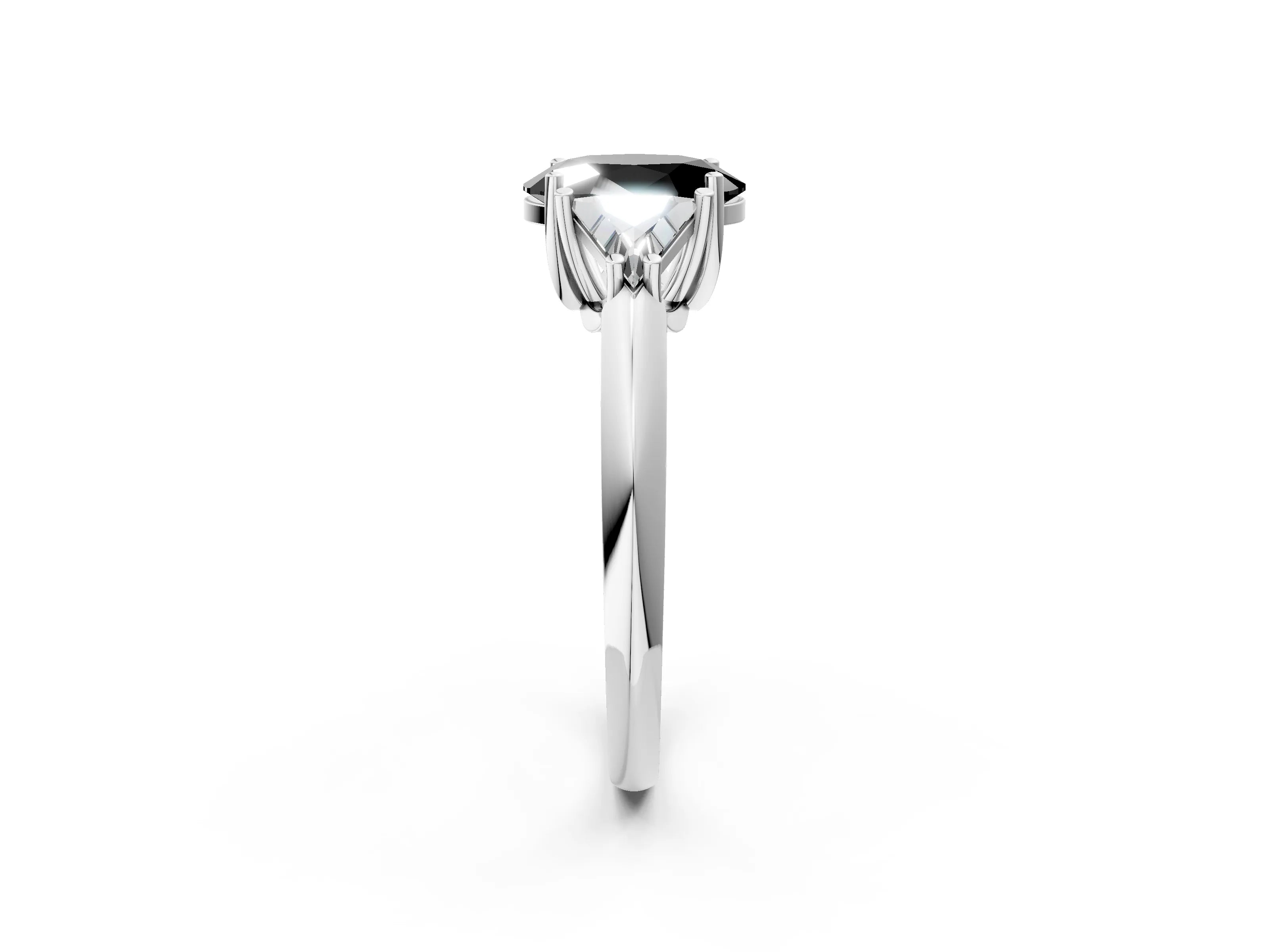 White gold Three-Stone Fancy Black Oval Cut Cut Diamond Ring with Trillion Side Stones and Four-Prong Setting_13