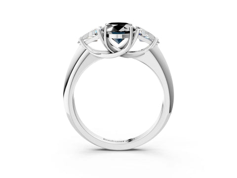 White gold Three-Stone Fancy Black Oval Cut Cut Diamond Ring with Trillion Side Stones and Four-Prong Setting_14