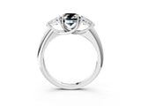 White gold Three-Stone Fancy Black Oval Cut Cut Diamond Ring with Trillion Side Stones and Four-Prong Setting_14