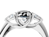 White gold Three-Stone Fancy Black Oval Cut Cut Diamond Ring with Trillion Side Stones and Four-Prong Setting_15