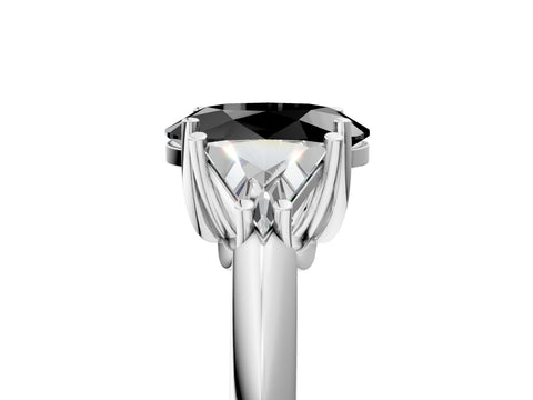 White gold Three-Stone Fancy Black Oval Cut Cut Diamond Ring with Trillion Side Stones and Four-Prong Setting_16