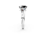 White gold Three-Stone Fancy Black Oval Cut Cut Diamond Ring with Trillion Side Stones on a Split Shank Band_14