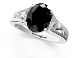 White gold Three-Stone Fancy Black Oval Cut Cut Diamond Ring with Trillion Side Stones on a Split Shank Band_1