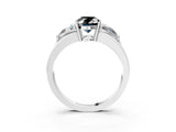 White gold Three-Stone Fancy Black Oval Cut Cut Diamond Ring with Trillion Side Stones on a Split Shank Band_3