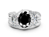 White gold Three-Stone Fancy Black Oval Cut Cut Diamond Split Shank Prong Set Ring_12
