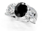 White gold Three-Stone Fancy Black Oval Cut Cut Diamond Split Shank Prong Set Ring_13