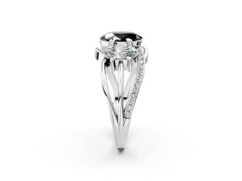 White gold Three-Stone Fancy Black Oval Cut Cut Diamond Split Shank Prong Set Ring_14
