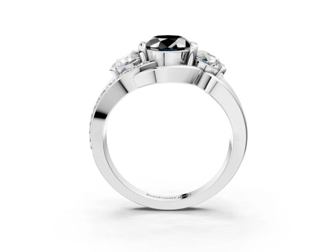 White gold Three-Stone Fancy Black Oval Cut Cut Diamond Split Shank Prong Set Ring_15