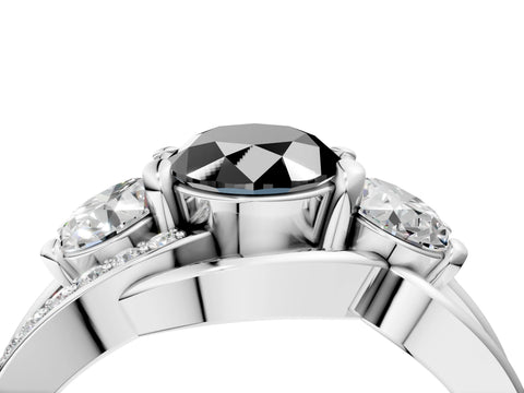 White gold Three-Stone Fancy Black Oval Cut Cut Diamond Split Shank Prong Set Ring_16