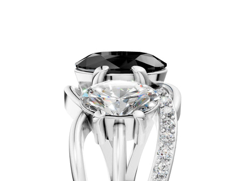 White gold Three-Stone Fancy Black Oval Cut Cut Diamond Split Shank Prong Set Ring_17