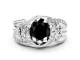 White gold Three-Stone Fancy Black Oval Cut Cut Diamond Split Shank Prong Set Ring_18