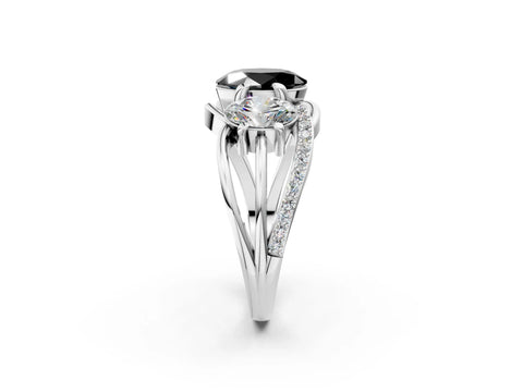 White gold Three-Stone Fancy Black Oval Cut Cut Diamond Split Shank Prong Set Ring_20