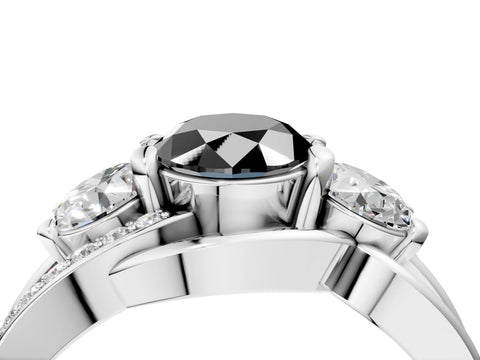 White gold Three-Stone Fancy Black Oval Cut Cut Diamond Split Shank Prong Set Ring_22