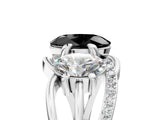 White gold Three-Stone Fancy Black Oval Cut Cut Diamond Split Shank Prong Set Ring_23
