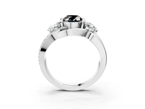 White gold Three-Stone Fancy Black Oval Cut Cut Diamond Split Shank Prong Set Ring_26