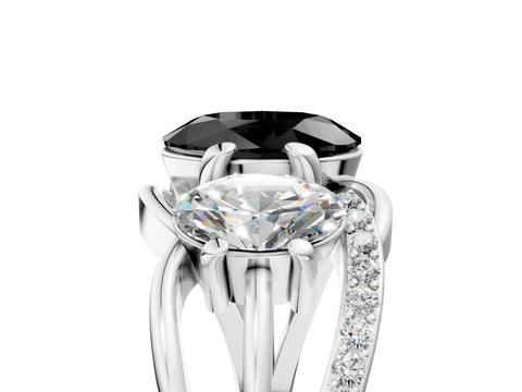 White gold Three-Stone Fancy Black Oval Cut Cut Diamond Split Shank Prong Set Ring_28