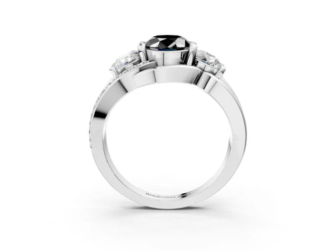 White gold Three-Stone Fancy Black Oval Cut Cut Diamond Split Shank Prong Set Ring_3