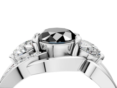 White gold Three-Stone Fancy Black Oval Cut Cut Diamond Split Shank Prong Set Ring_4