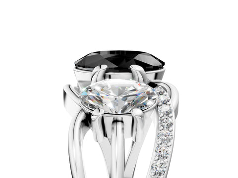 White gold Three-Stone Fancy Black Oval Cut Cut Diamond Split Shank Prong Set Ring_5