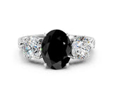 White gold Three-Stone Fancy Black Oval Cut Cut Milgrain Band Prong Setting Ring